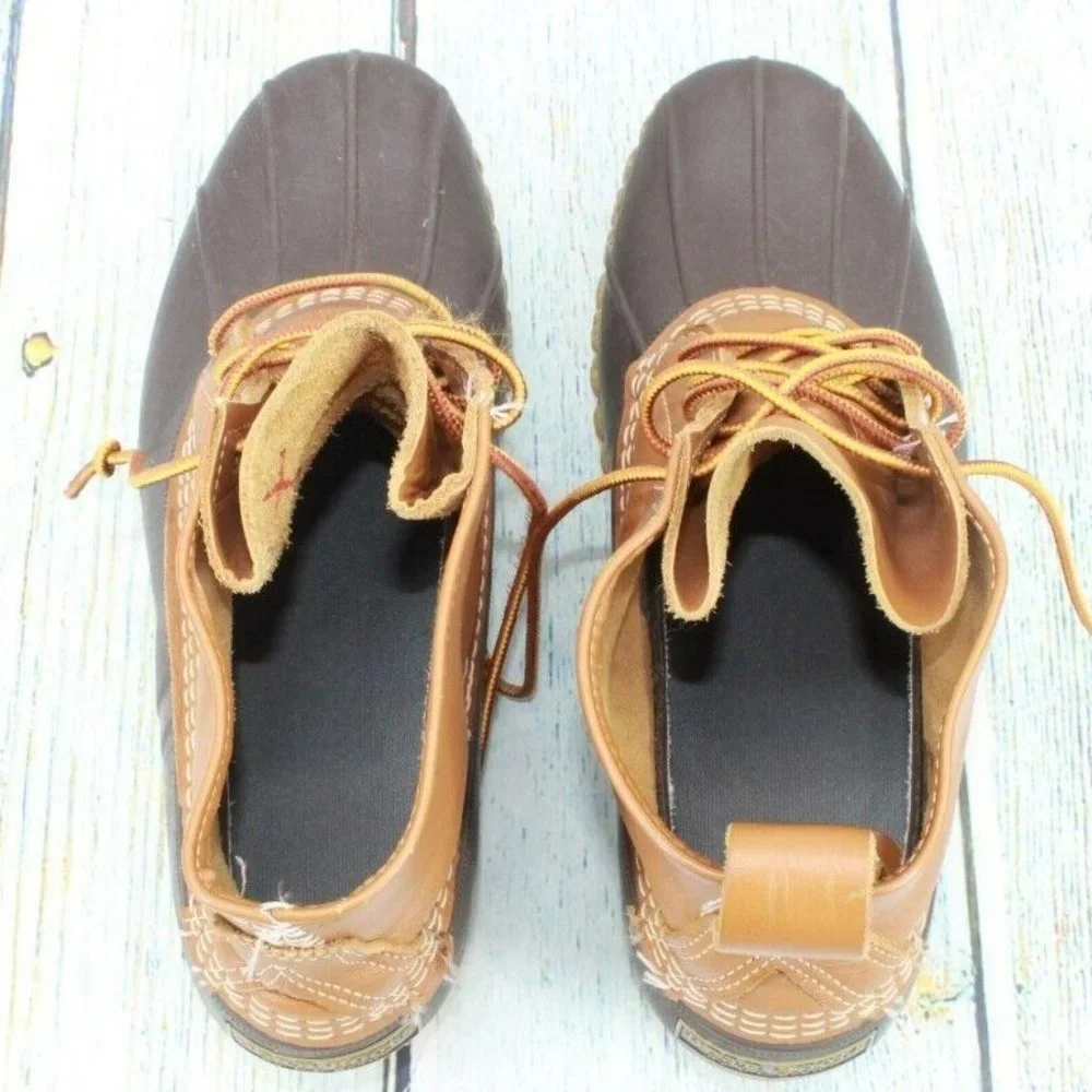 LL Bean Brown Leather Lace Up Round Toe Ankle Duck Boots Size 10 N (B) - Picture 7 of 9
